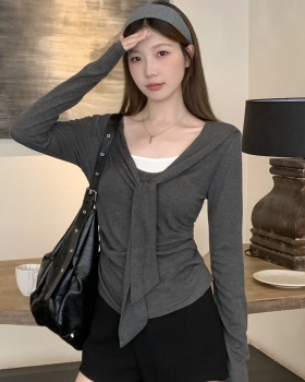 Korean style Pseudo-two T-shirt slim mixed colors tops