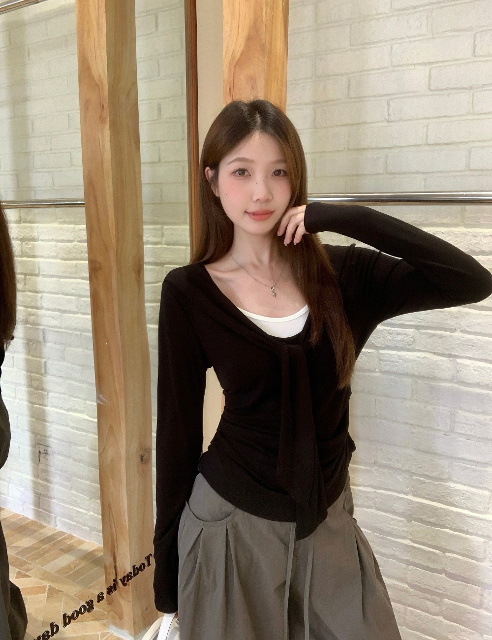 Korean style Pseudo-two T-shirt slim mixed colors tops