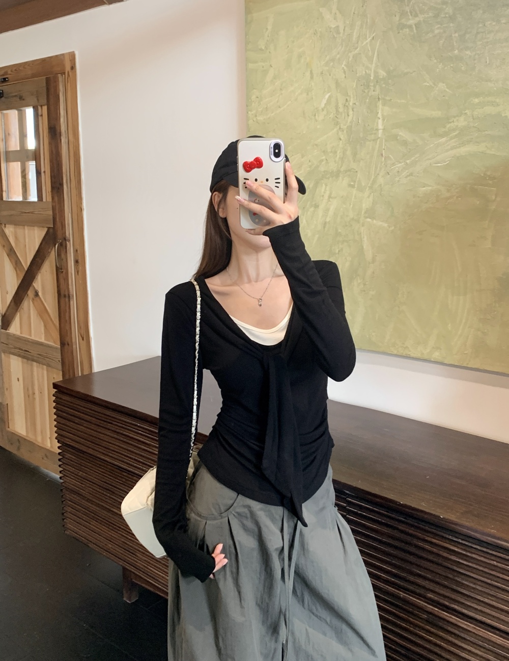 Korean style Pseudo-two T-shirt slim mixed colors tops