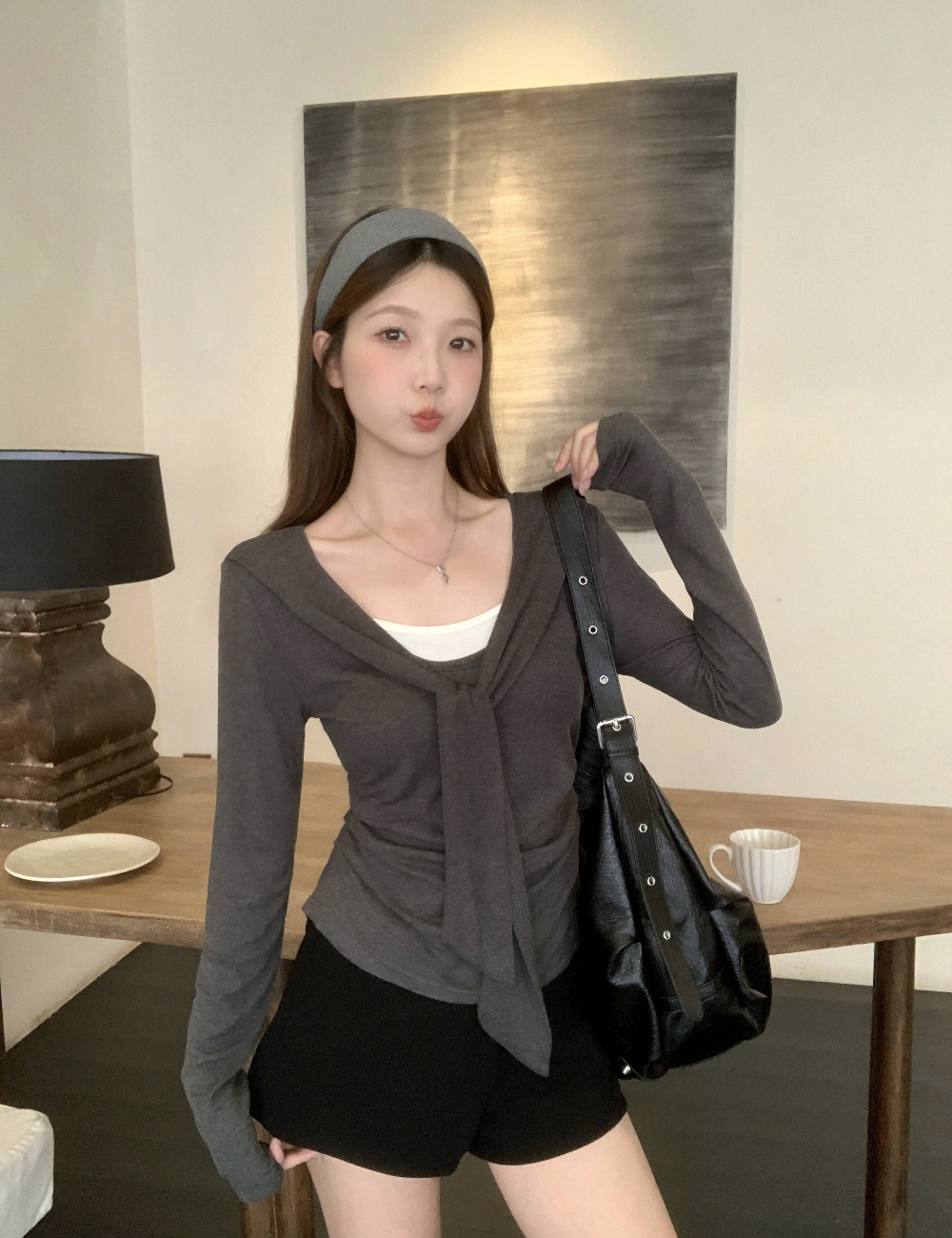 Korean style Pseudo-two T-shirt slim mixed colors tops