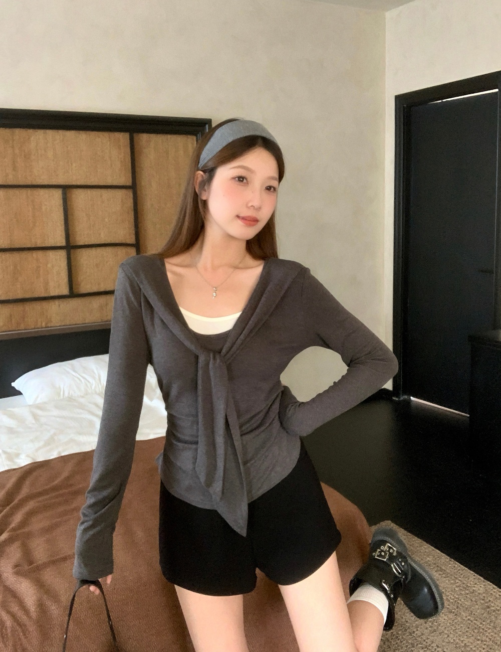 Korean style Pseudo-two T-shirt slim mixed colors tops