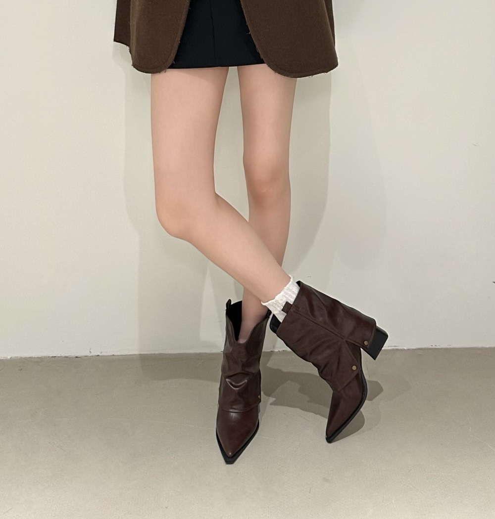 Autumn and winter pointed boots thick short boots