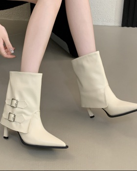 Belt buckle martin boots high-heeled boots for women