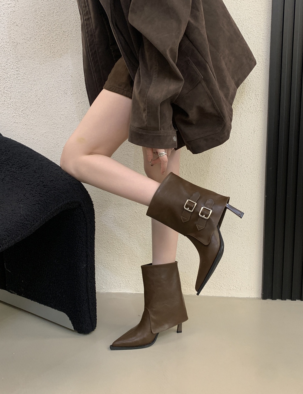 Belt buckle martin boots high-heeled boots for women