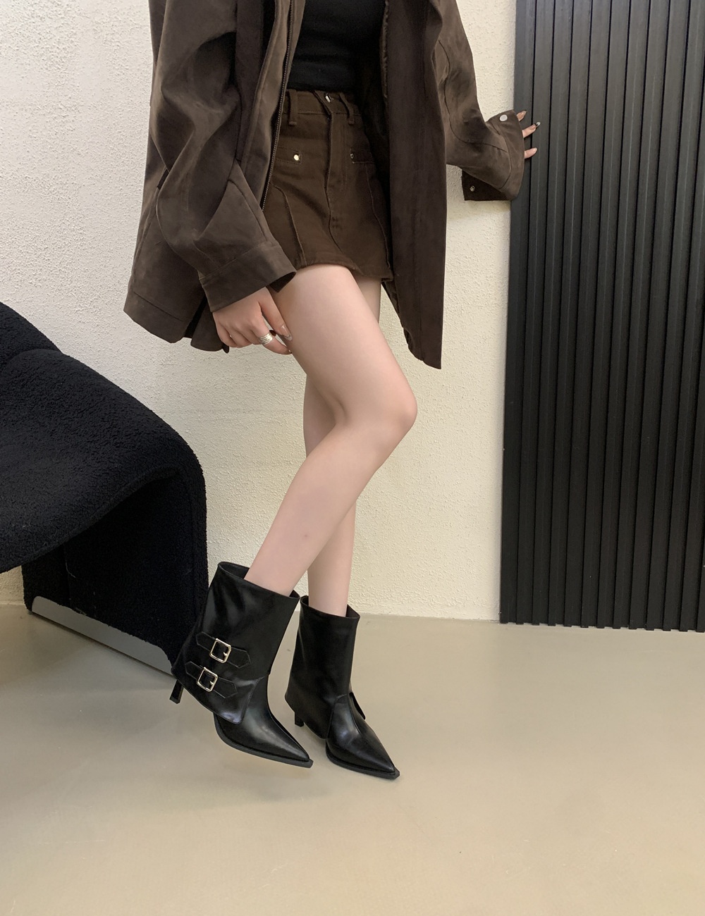 Belt buckle martin boots high-heeled boots for women