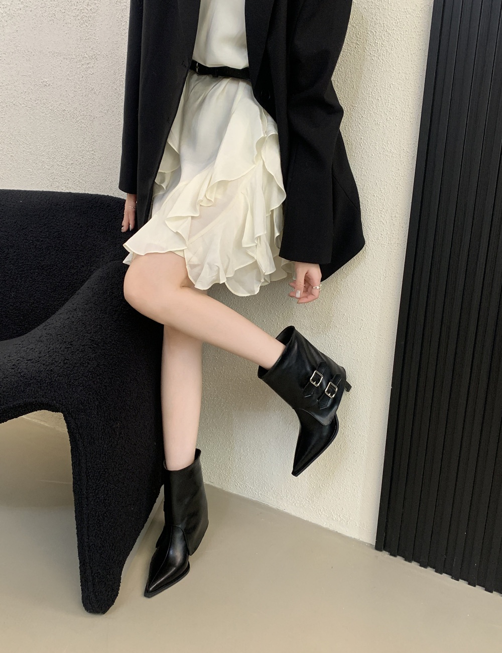 Belt buckle martin boots high-heeled boots for women