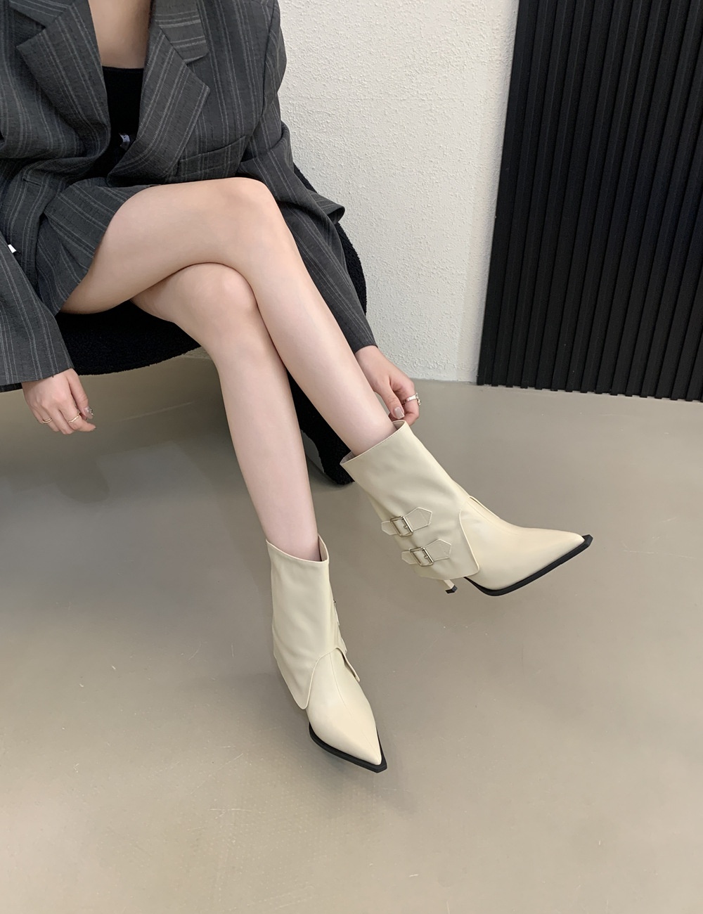 Belt buckle martin boots high-heeled boots for women