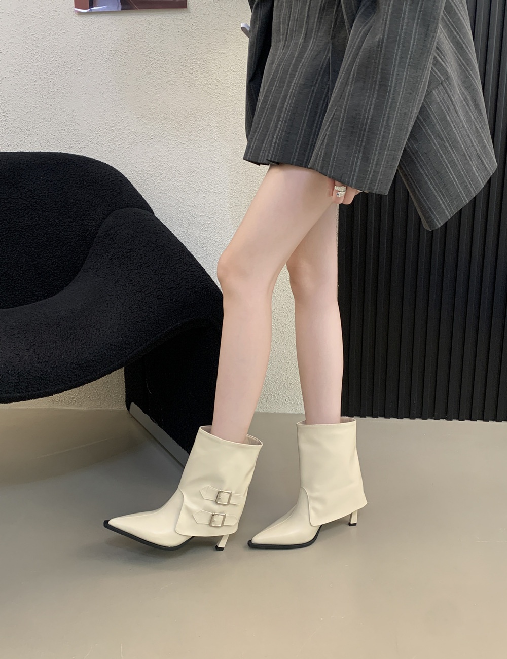 Belt buckle martin boots high-heeled boots for women