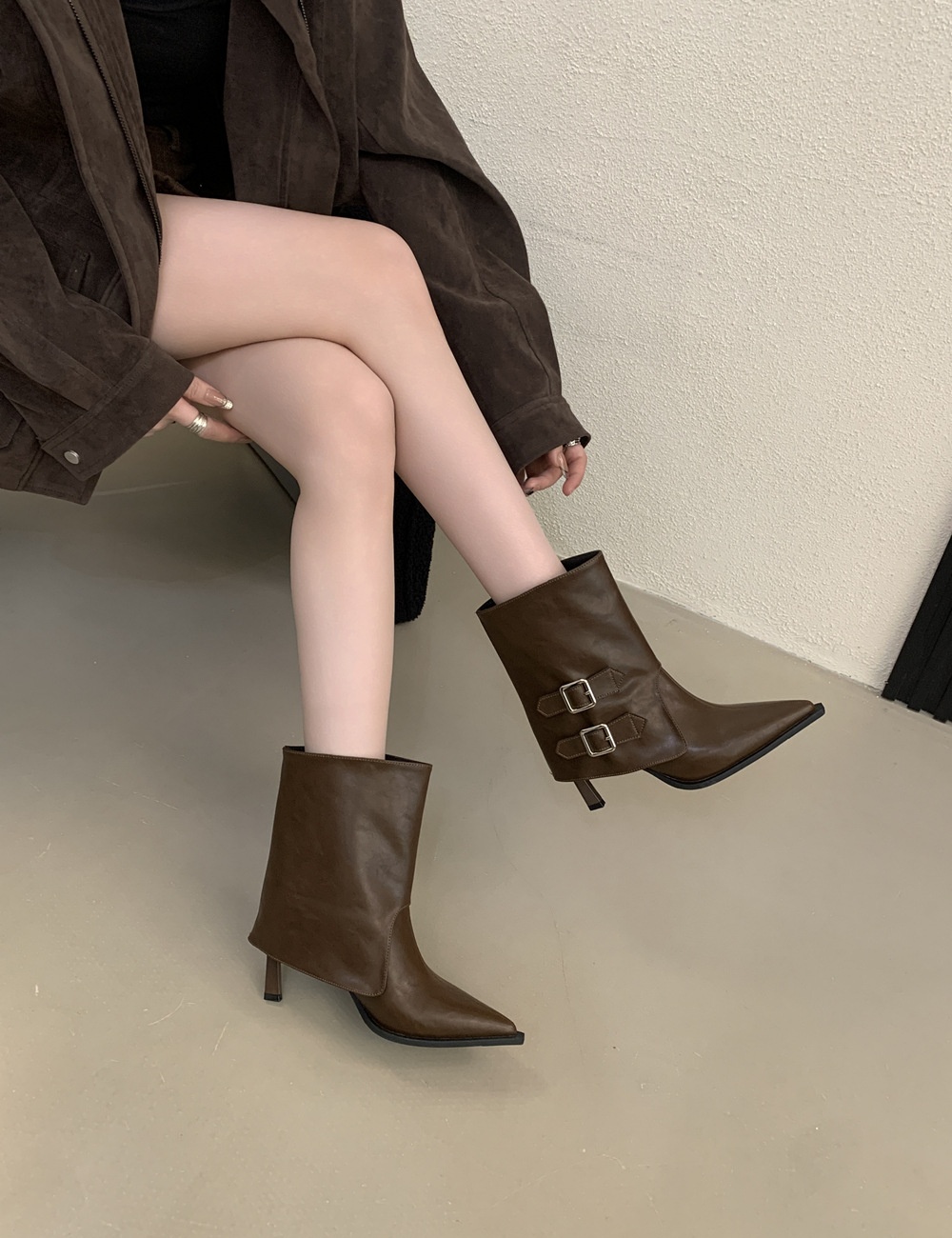 Belt buckle martin boots high-heeled boots for women