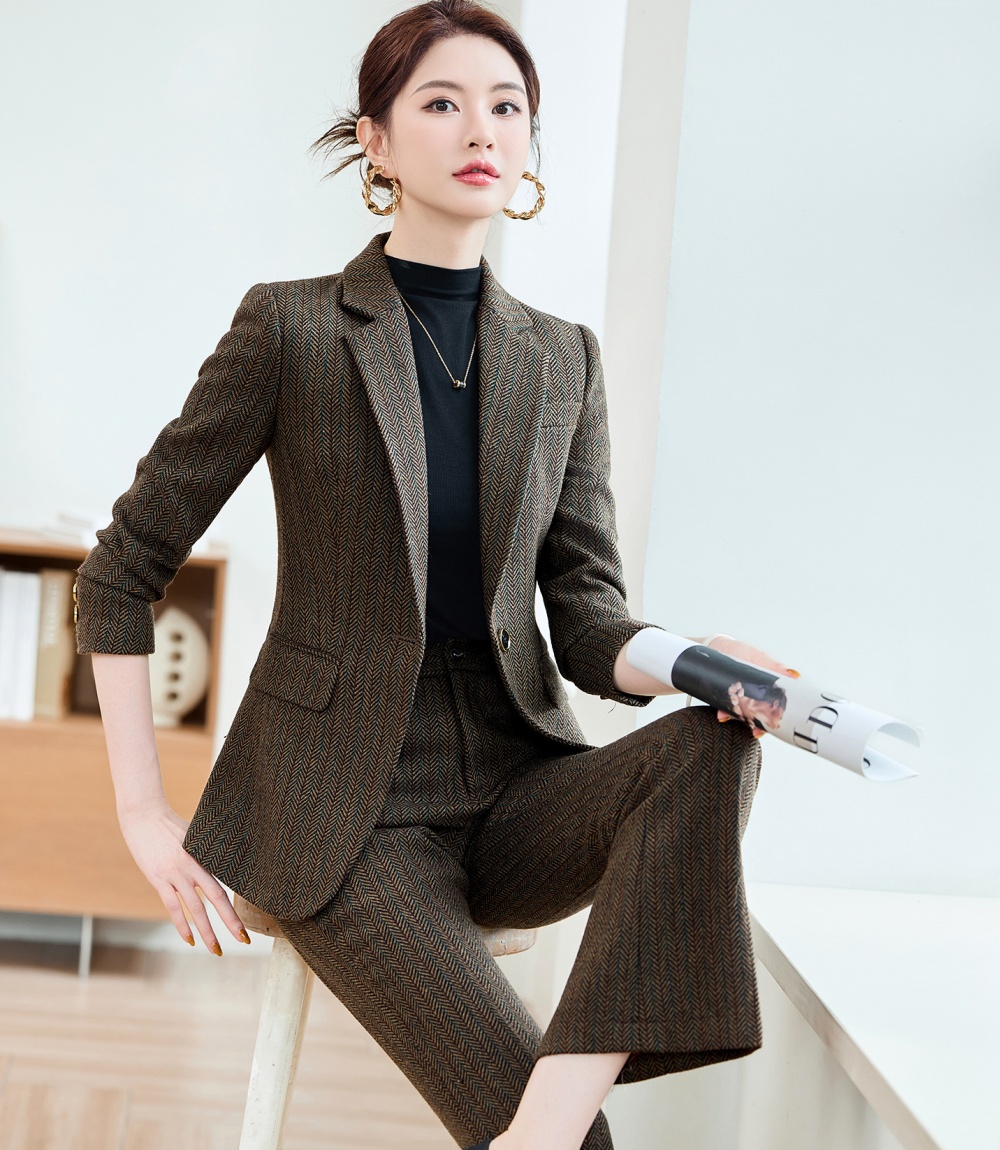 Long sleeve profession coat autumn suit pants 2pcs set
