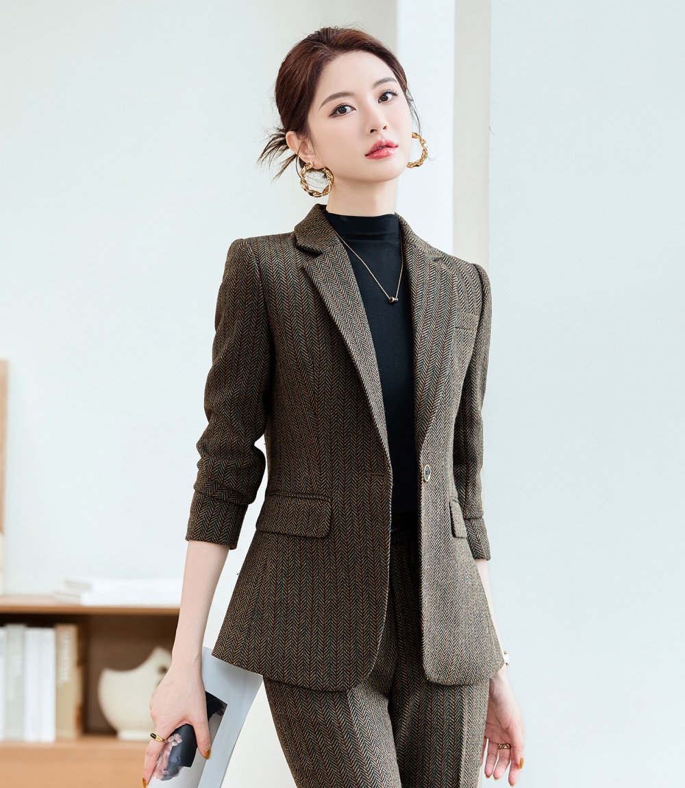 Long sleeve profession coat autumn suit pants 2pcs set