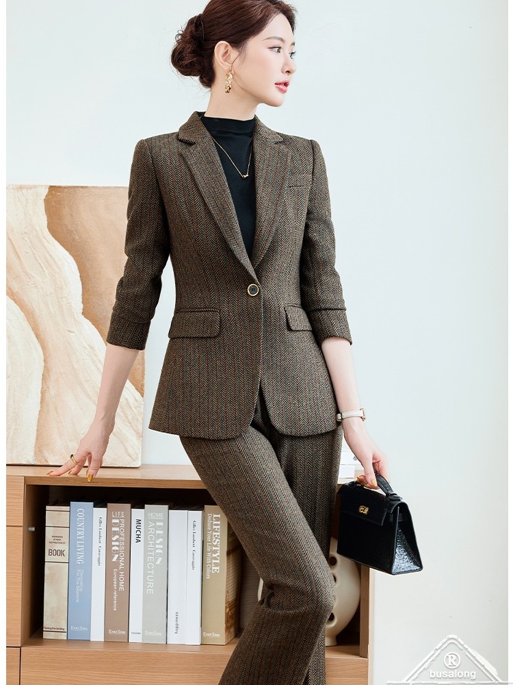 Long sleeve profession coat autumn suit pants 2pcs set