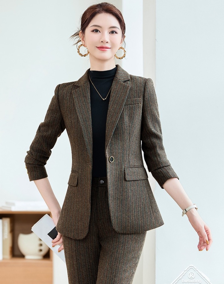 Long sleeve profession coat autumn suit pants 2pcs set