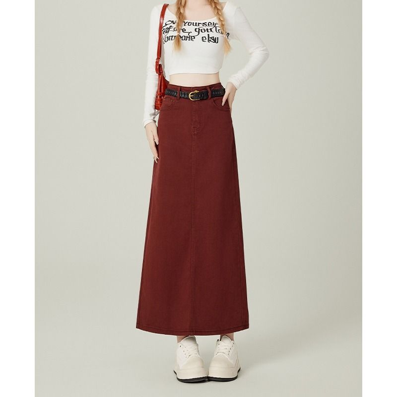 Burr red split skirt large yard high waist long skirt