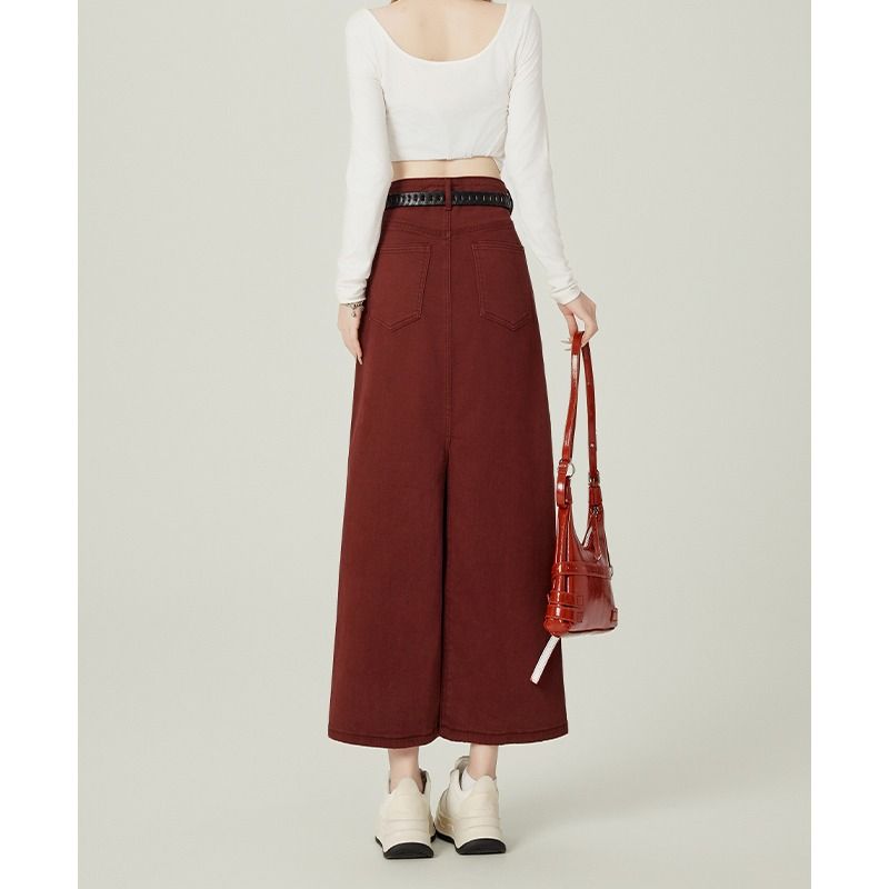Burr red split skirt large yard high waist long skirt