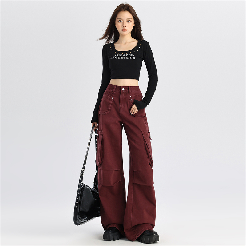 Autumn loose work clothing spicegirl red jeans for women