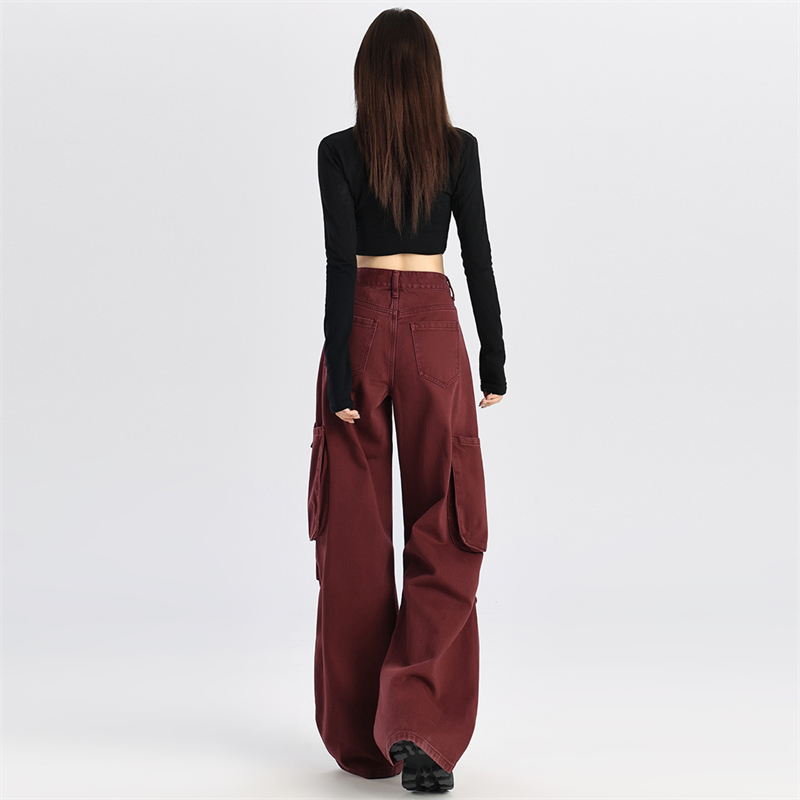 Autumn loose work clothing spicegirl red jeans for women