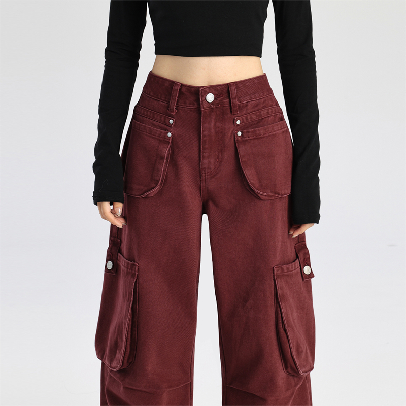 Autumn loose work clothing spicegirl red jeans for women