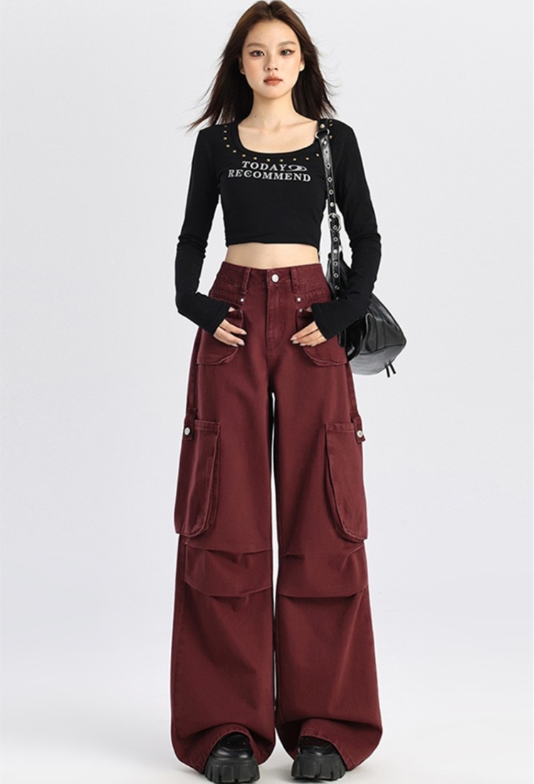 Autumn loose work clothing spicegirl red jeans for women