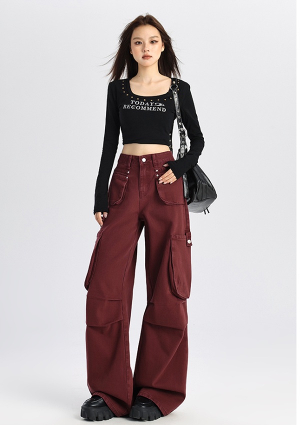 Autumn loose work clothing spicegirl red jeans for women