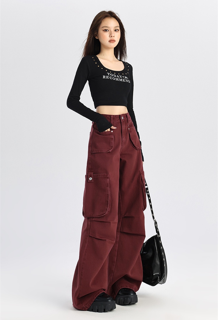 Autumn loose work clothing spicegirl red jeans for women