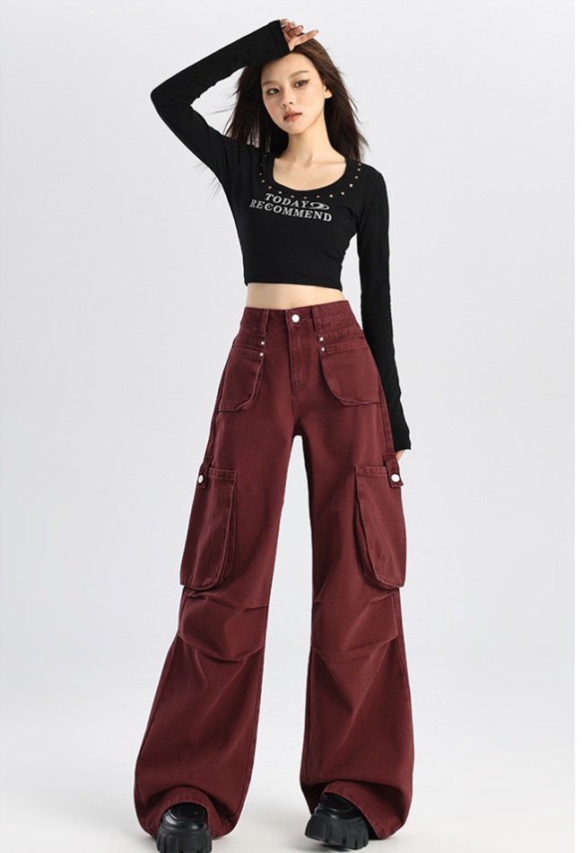 Autumn loose work clothing spicegirl red jeans for women