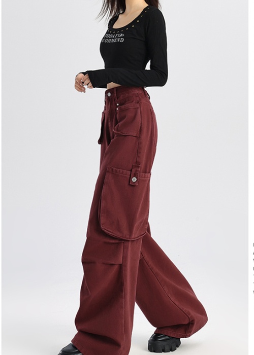 Autumn loose work clothing spicegirl red jeans for women