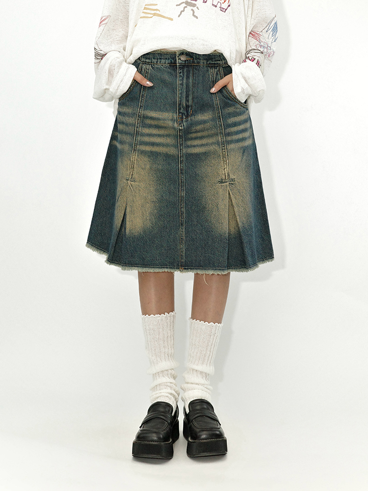 Package hip high waist summer fold denim skirt for women