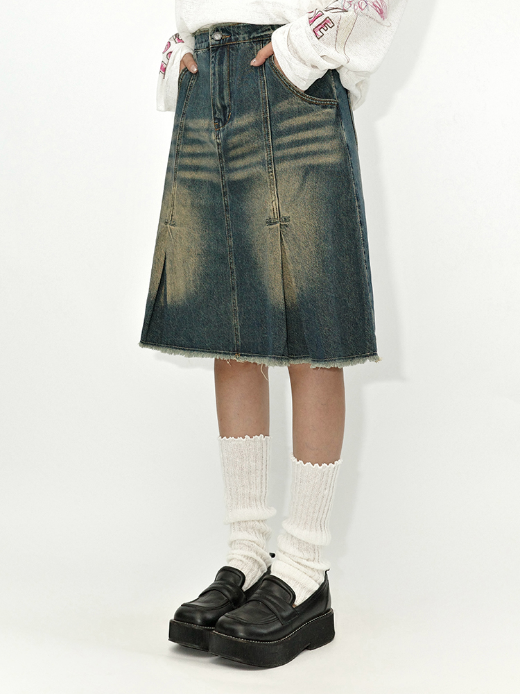 Package hip high waist summer fold denim skirt for women