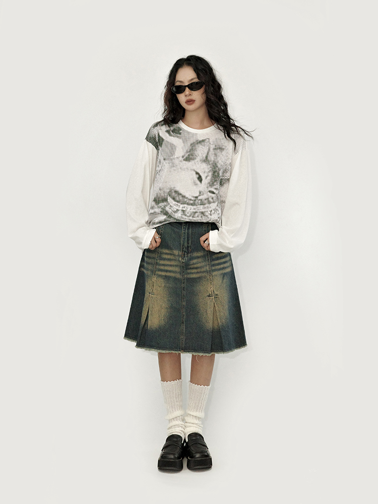 Package hip high waist summer fold denim skirt for women