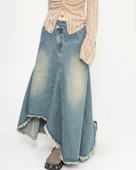 Irregular American style long skirt denim skirt for women