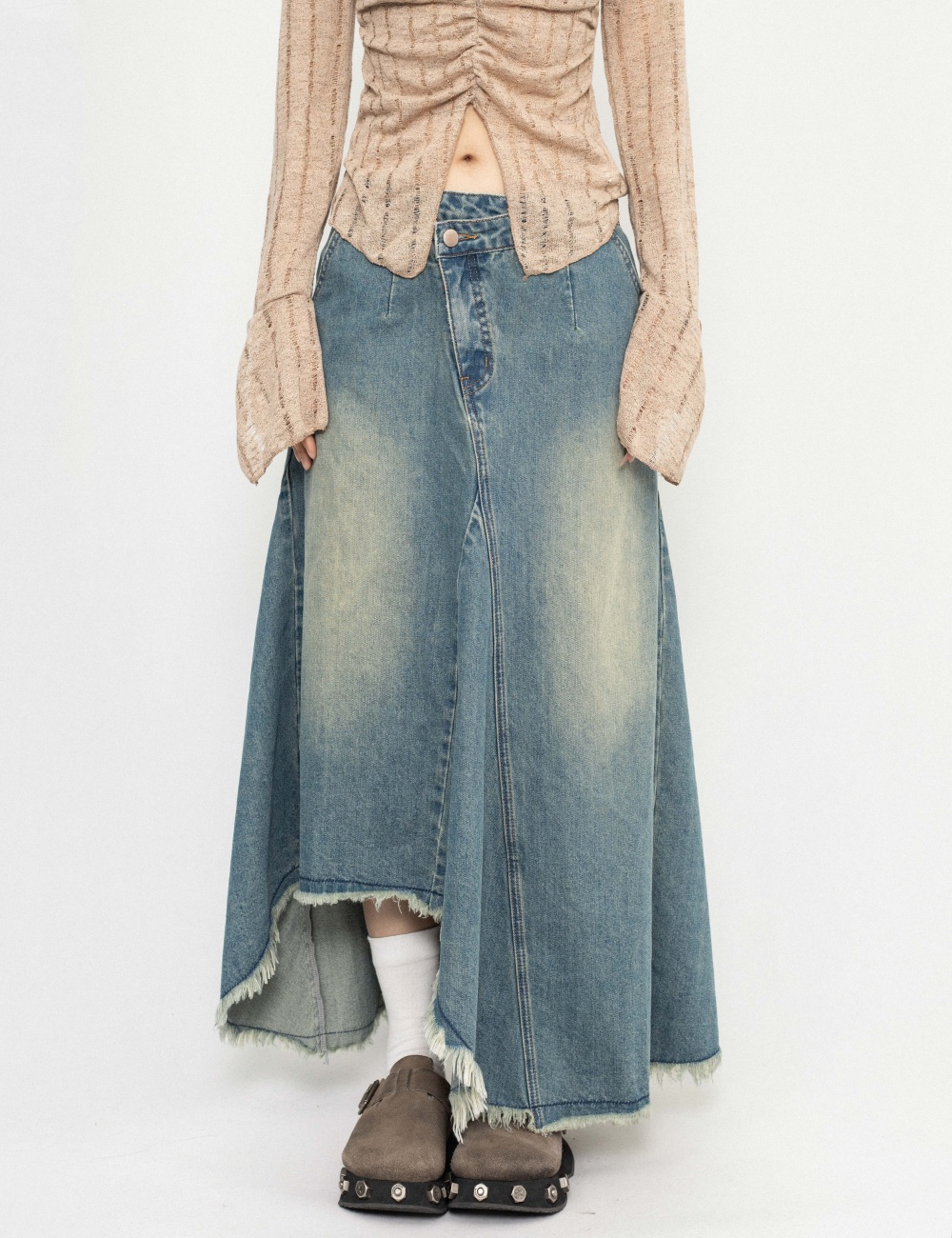 Irregular American style long skirt denim skirt for women
