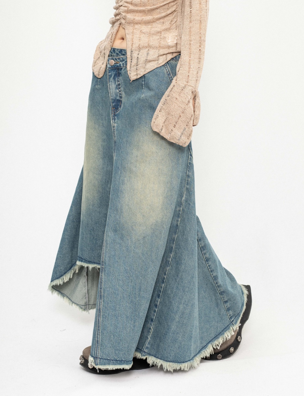Irregular American style long skirt denim skirt for women