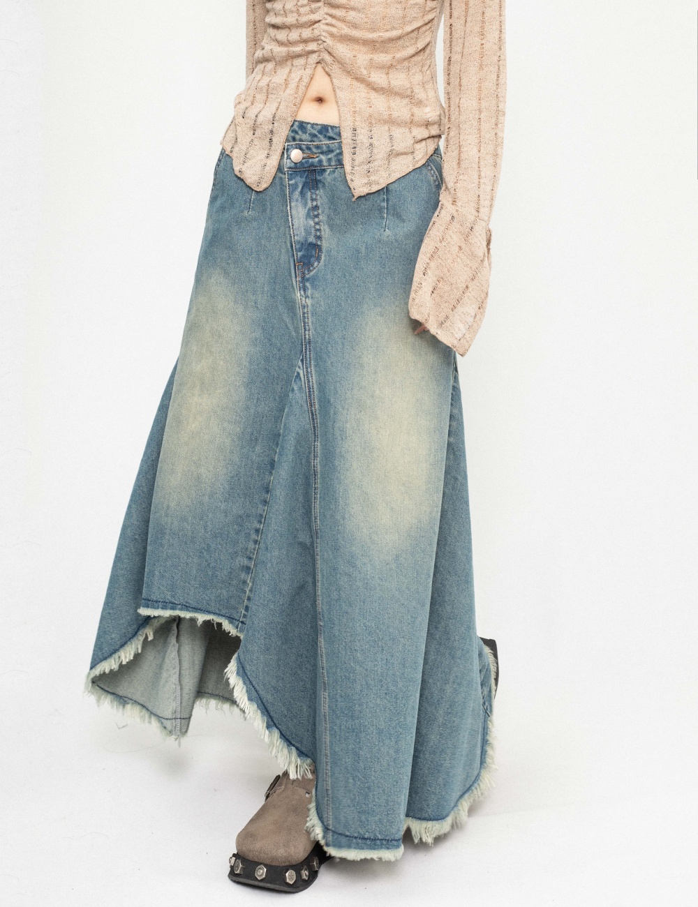 Irregular American style long skirt denim skirt for women