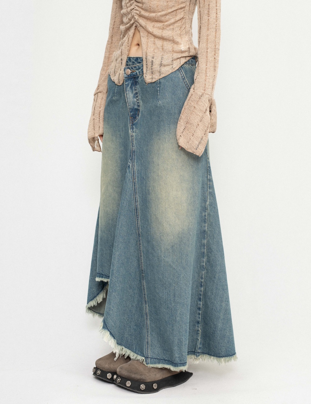 Irregular American style long skirt denim skirt for women