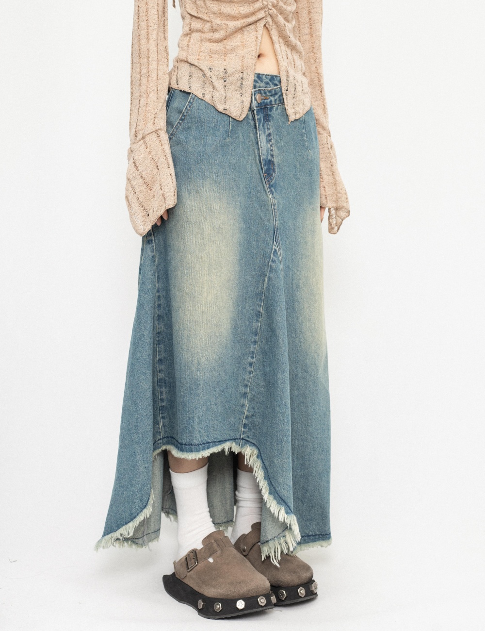 Irregular American style long skirt denim skirt for women