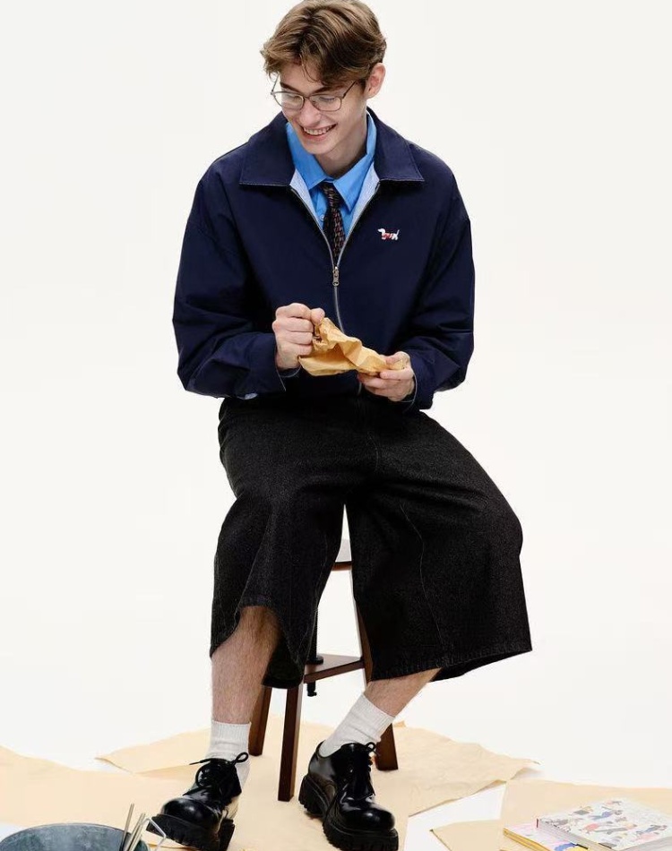 Loose American style lapel windbreaker plaid couples retro tops