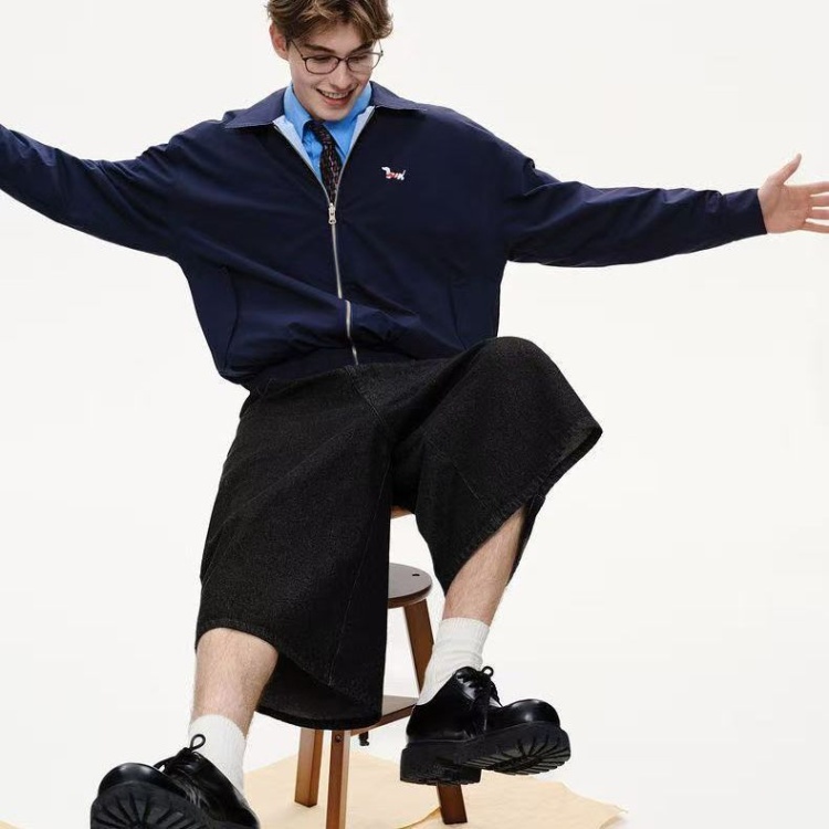 Loose American style lapel windbreaker plaid couples retro tops