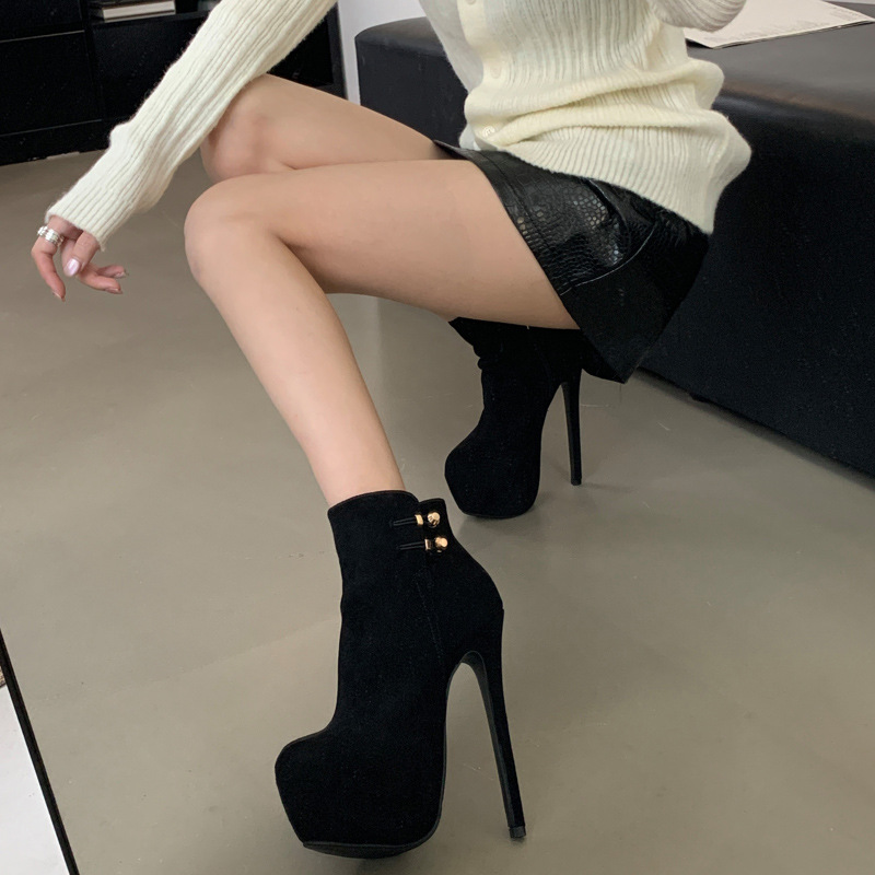 Sexy round boots side zipper large yard short boots