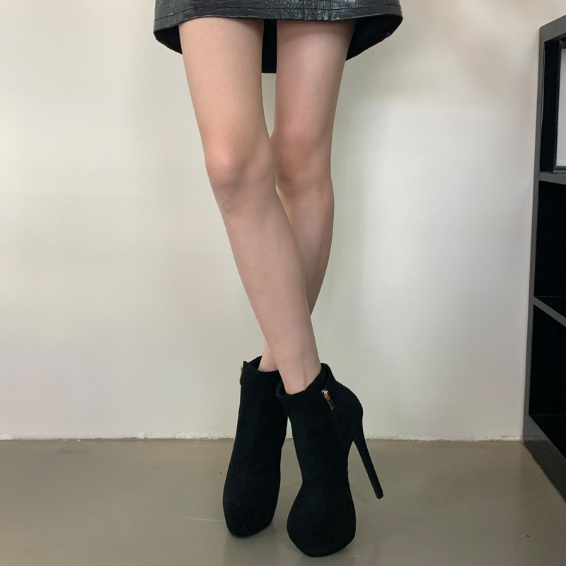 Sexy round boots side zipper large yard short boots