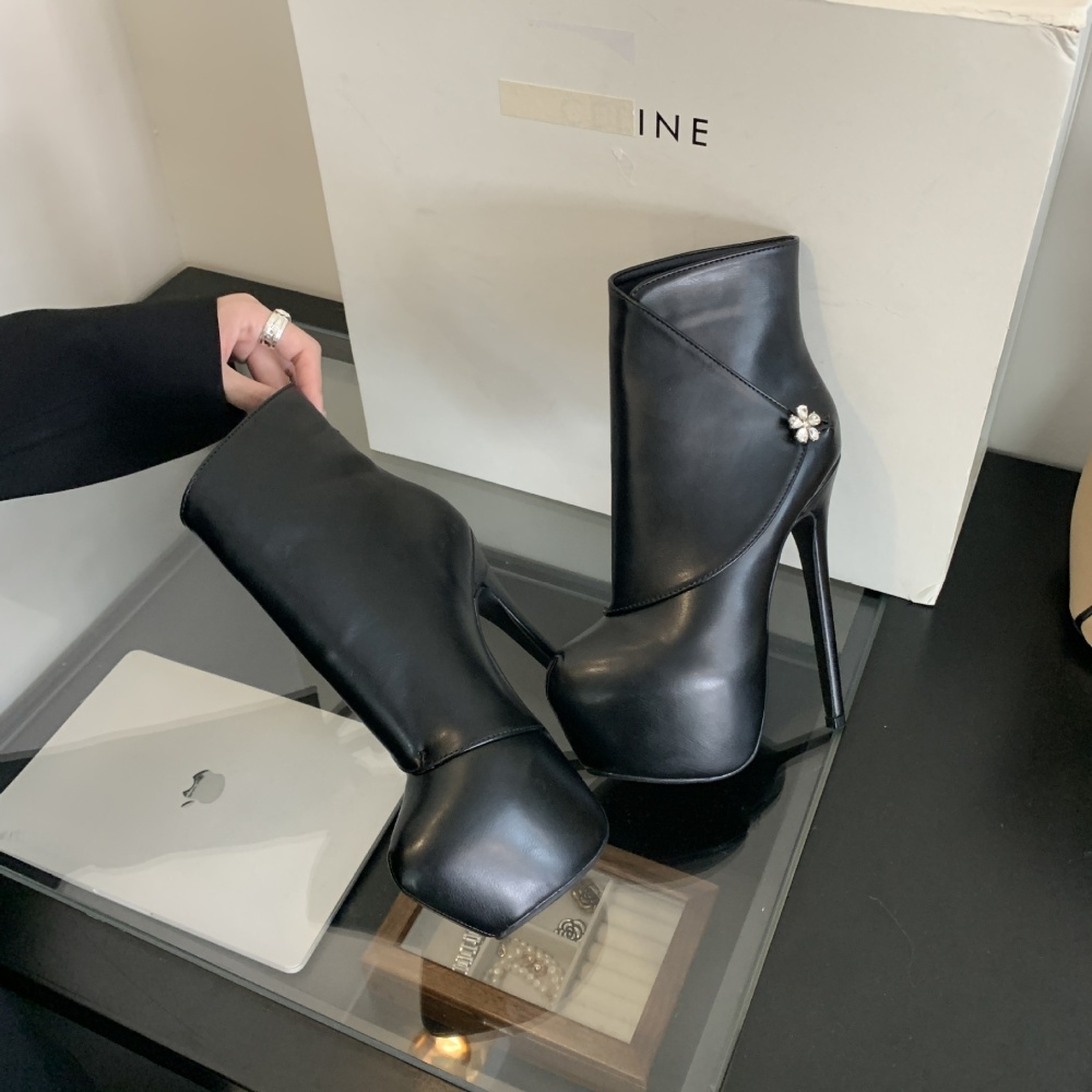 Winter round platform fine-root women's boots