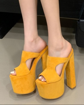 Square head summer platform fish mouth open toe slippers