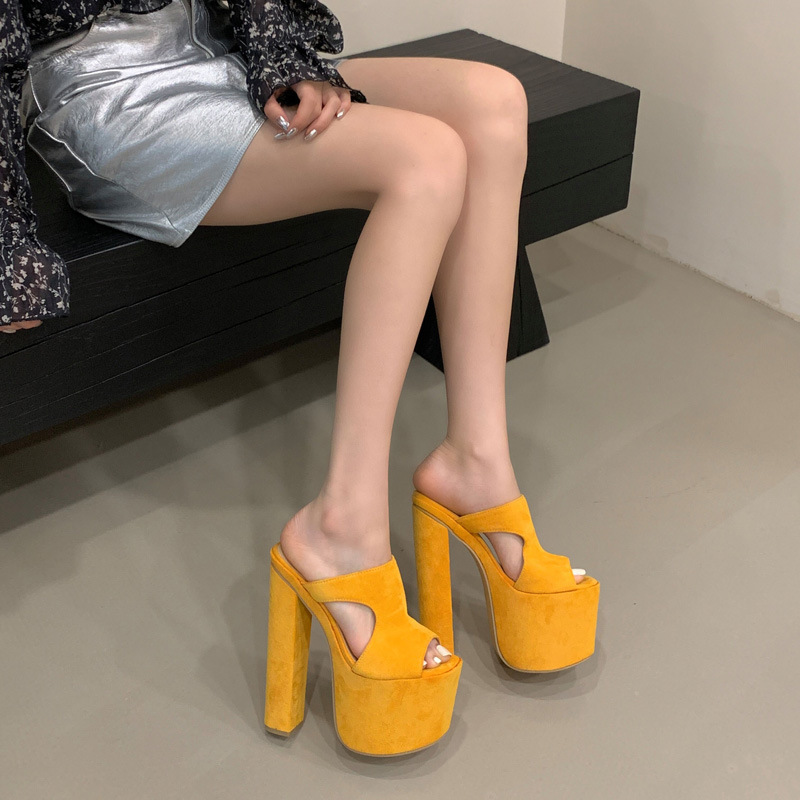 Square head summer platform fish mouth open toe slippers