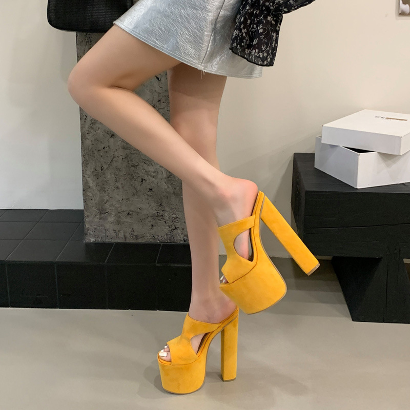 Square head summer platform fish mouth open toe slippers