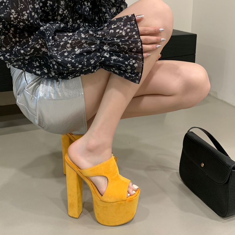 Square head summer platform fish mouth open toe slippers