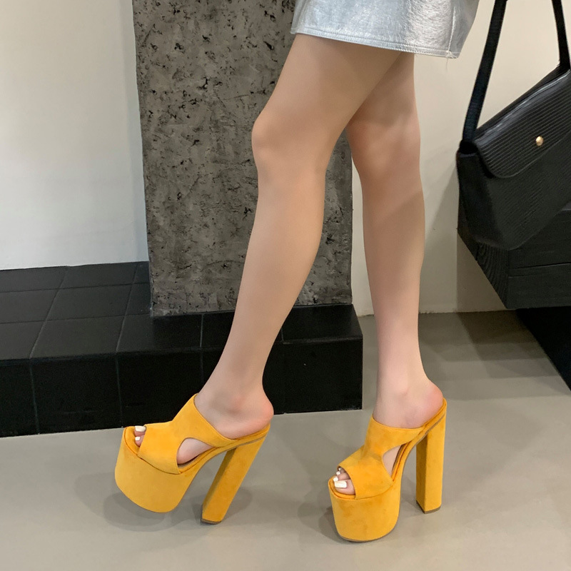 Square head summer platform fish mouth open toe slippers