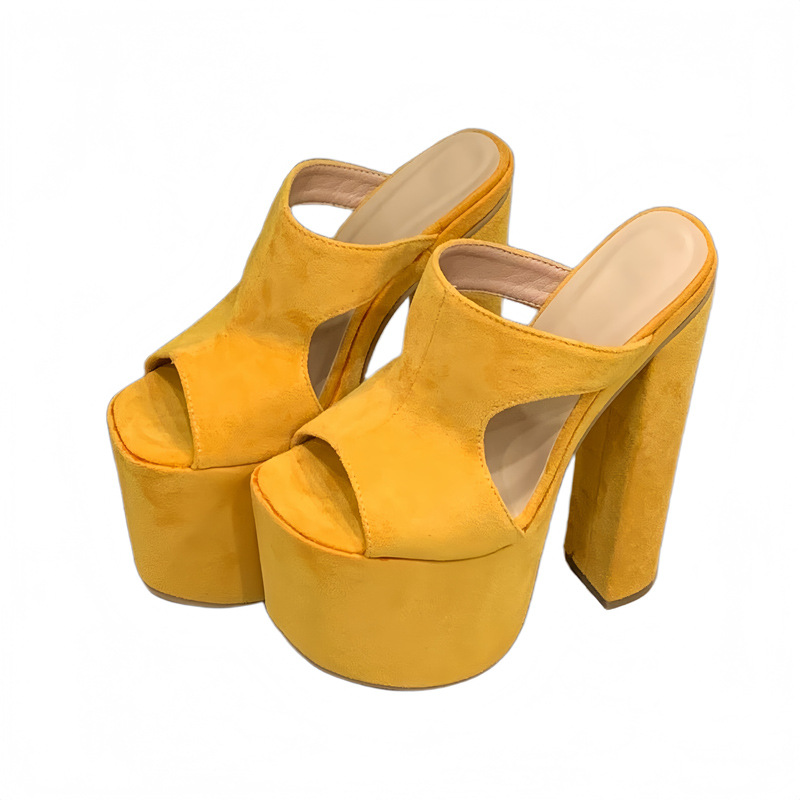 Square head summer platform fish mouth open toe slippers