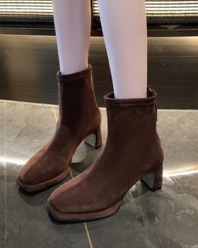 High-heeled square head martin boots France style boots for women