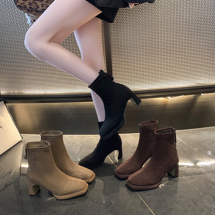 High-heeled square head martin boots France style boots for women
