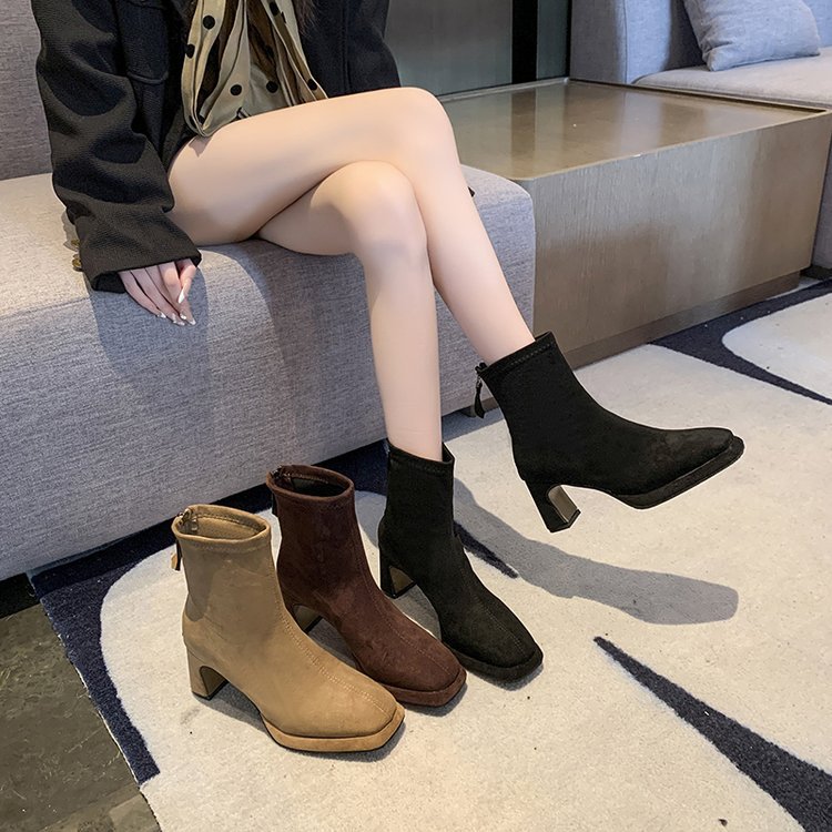 High-heeled square head martin boots France style boots for women